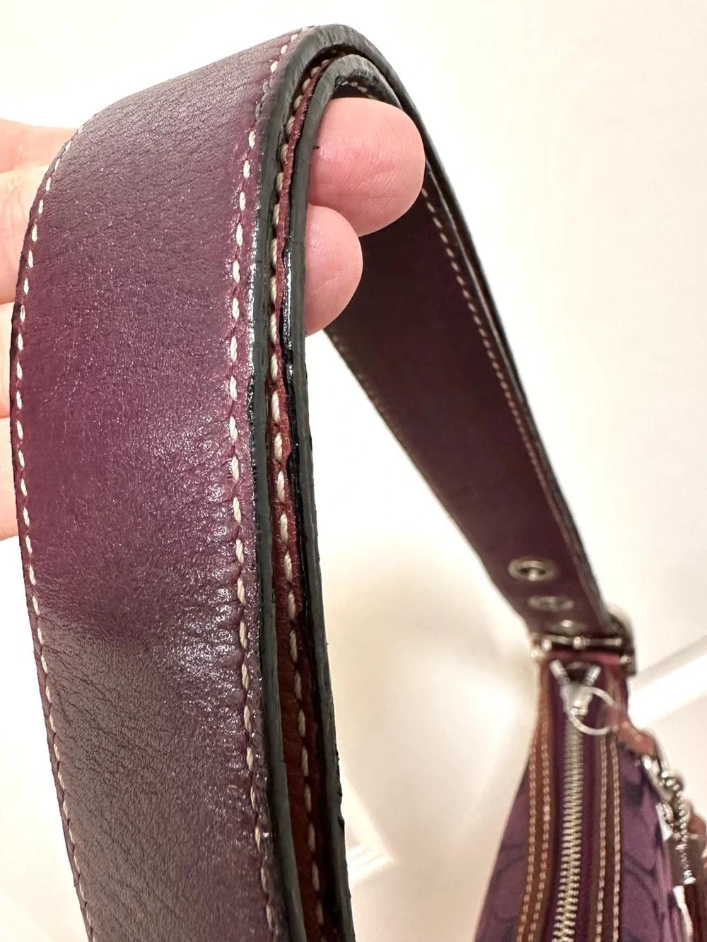 Coach Signature Jacquard‎ Suede Tassel Shoulder Crossbody Bag Plum Purple Y2K